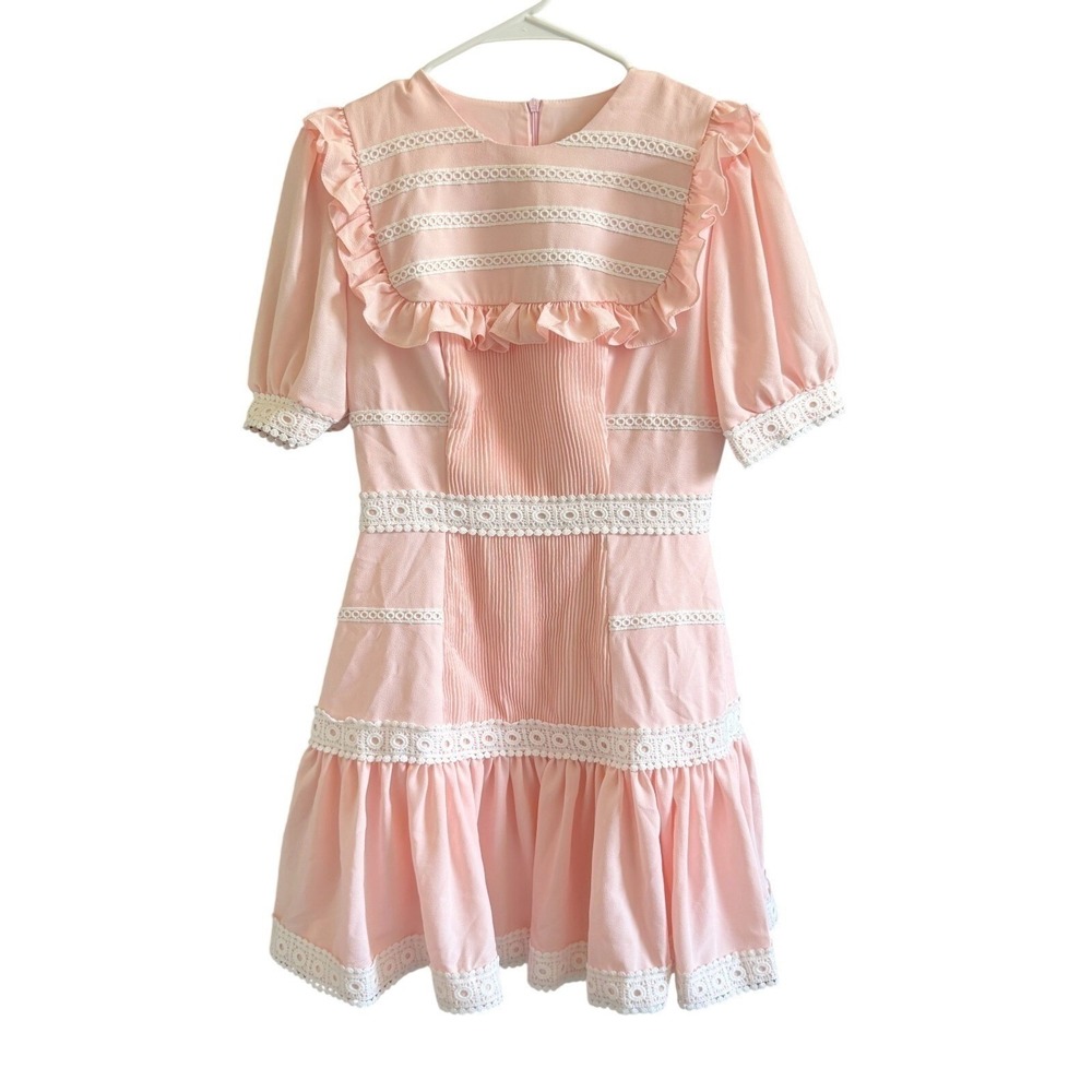 SÒ Vintage S/M Pink Lace Ruffle Mini Dress NWT Coquette Dollcore Kawaii Romantic